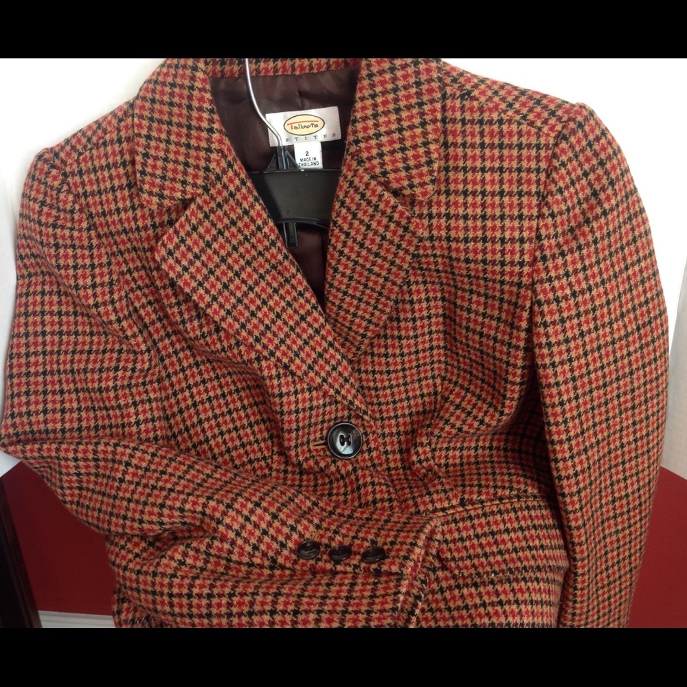 Talbots Red Black Plaid Blazer Petite Wool - Picture 4 of 4